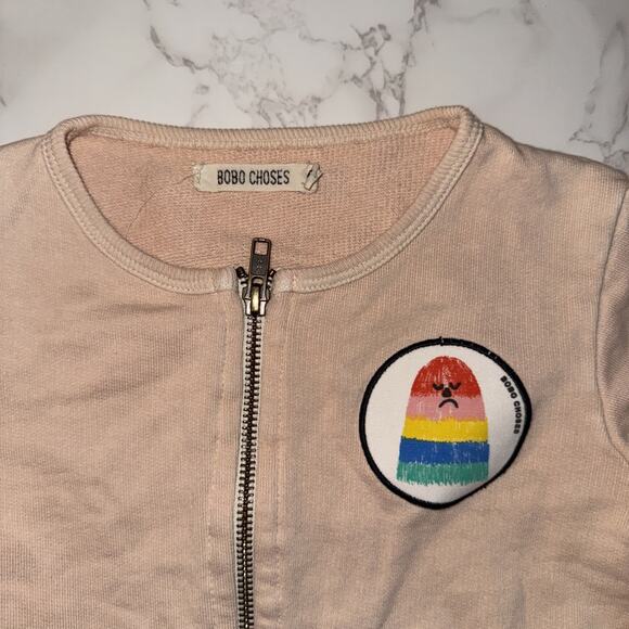 Bobo Choses Girls Pink Full Zip Graphic Top Long Sleeve 4-5 Petite Monster Spain - Picture 2 of 6